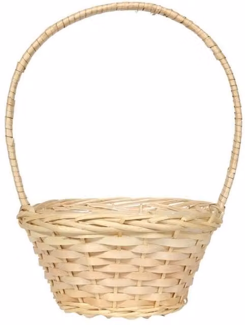 KDMD White Unpeeled Round Basket with Handle in Natural, Diameter: 27.5 cm