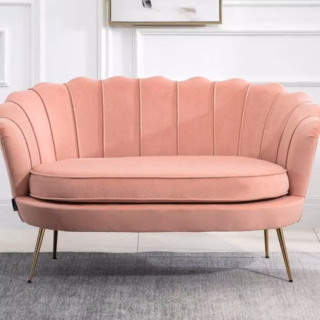 Birlea Ariel Two Seater Scallop Back Velvet Sofa in Pink and Gold