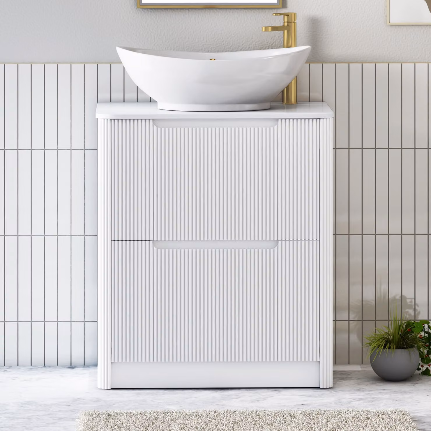 Royal Bathrooms Avenza 600mm Matt White Floor Standing 2 Drawer Vanity Unit with Amaze Basin