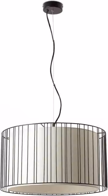 Faro Linda Modern Cylinder Fabric and Metal Ceiling Pendant Light in White