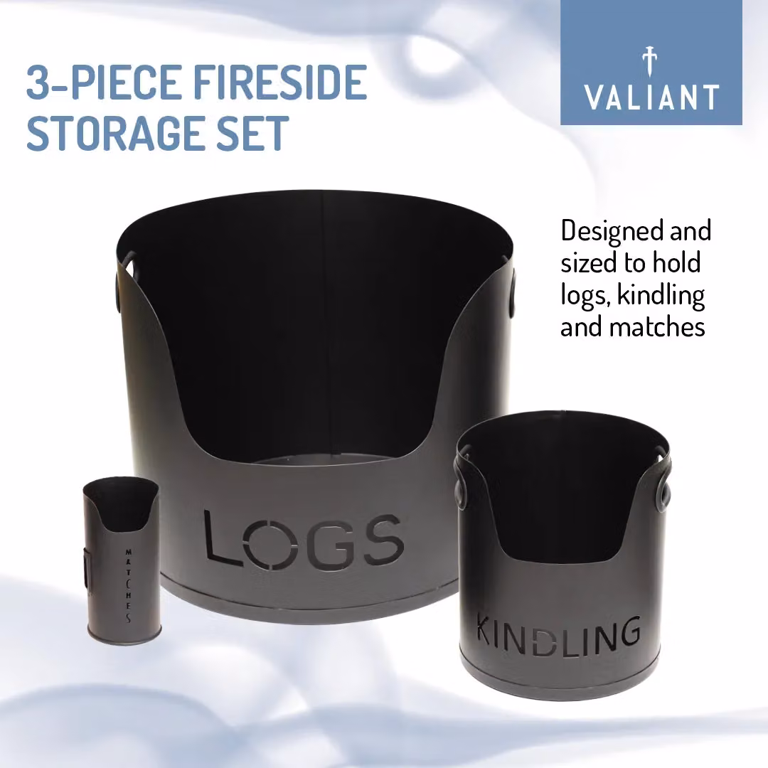 Valiant 3-Piece Freestanding Metal Fireside Storage Set in Black – 4