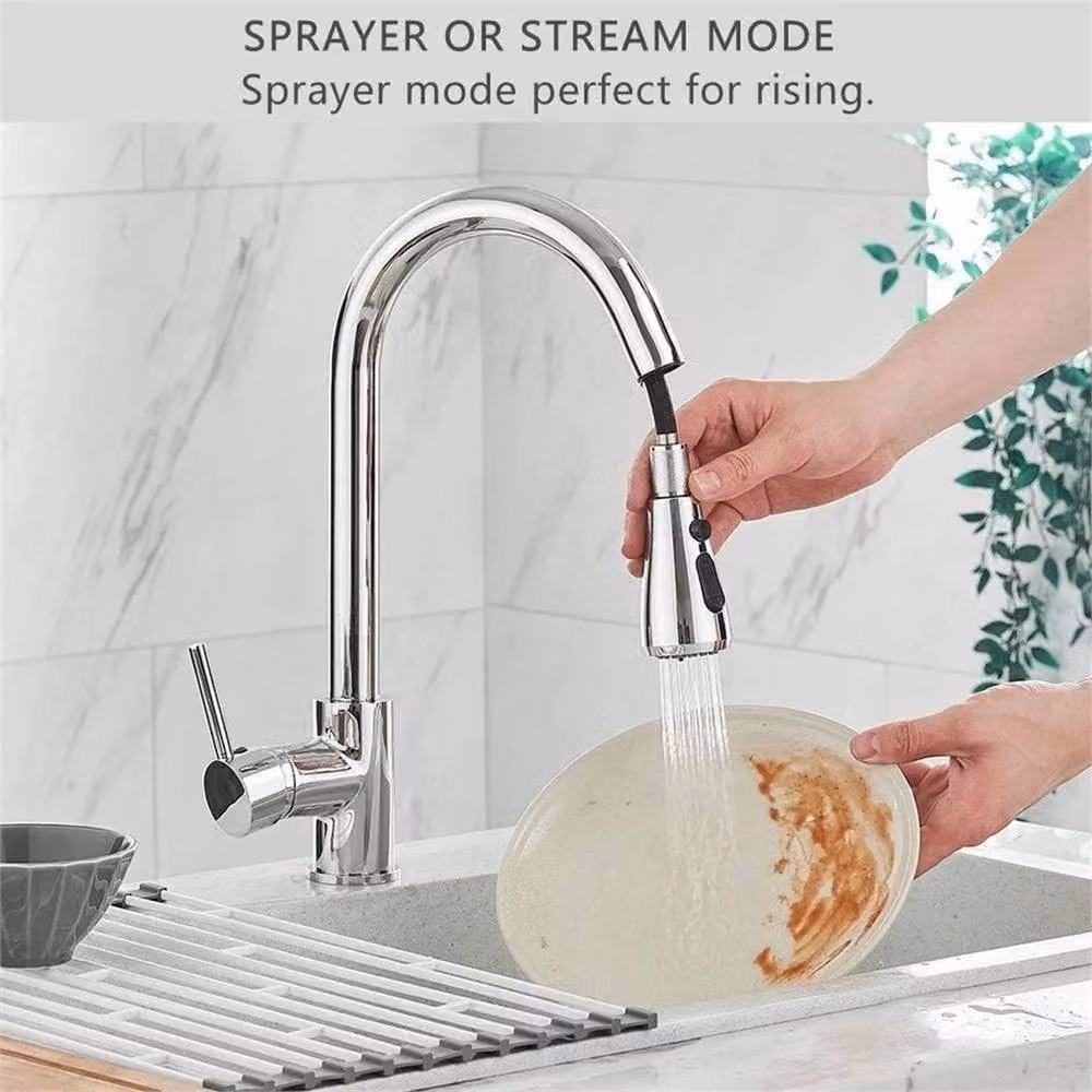 Nordara Silver Stainless Steel Kitchen Sink Mixer Faucet with Single Lever and Pull Out Sprayer – 2