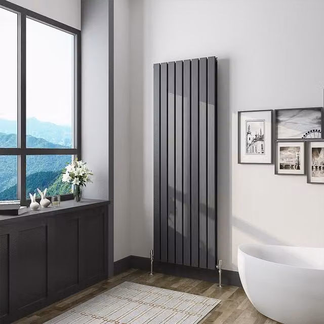 AicaBathroom Vertical Flat Panel Steel Radiator in Anthracite Grey, H 160 cm x W 54.4 cm