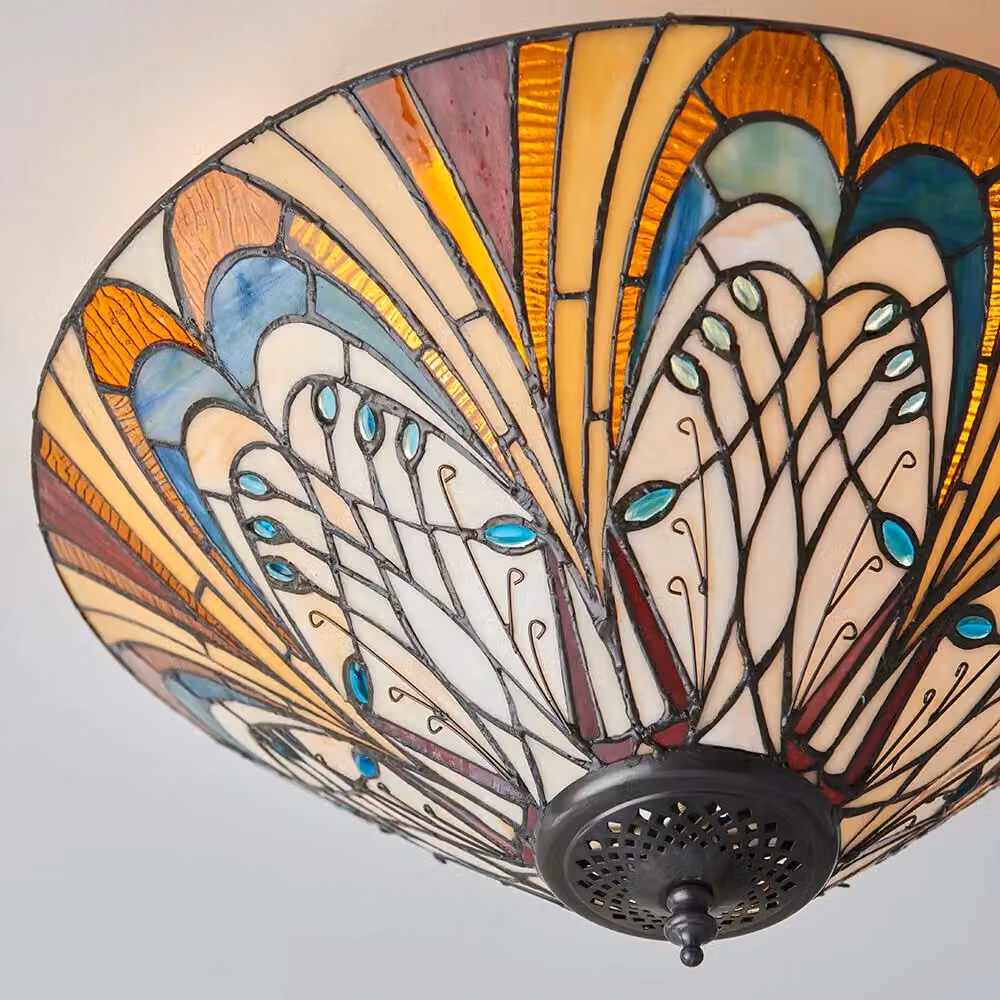 Loops Tiffany Glass Flush Ceiling Light in Transparent Multicolour, Dimmable LED Design – 3