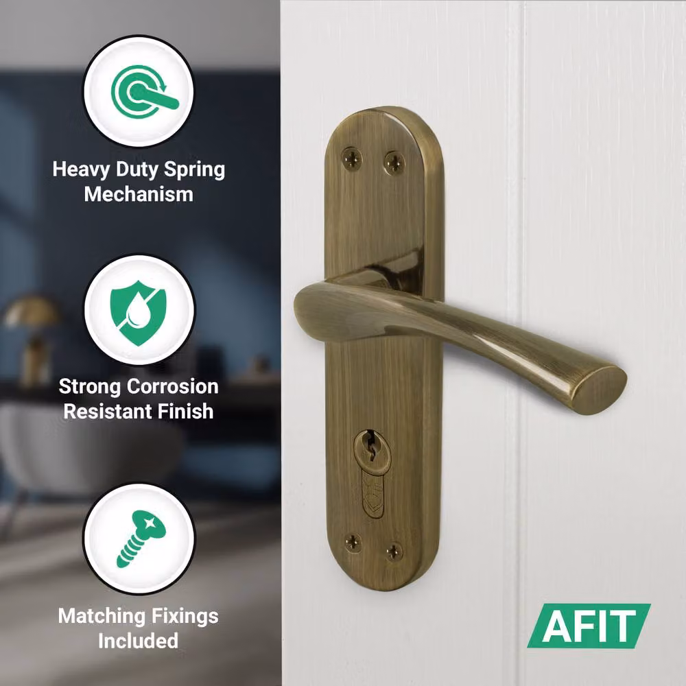 AFIT Antique Brass Twist Door Handles with Euro Escutcheon, Bronze, 1 Pair – 3