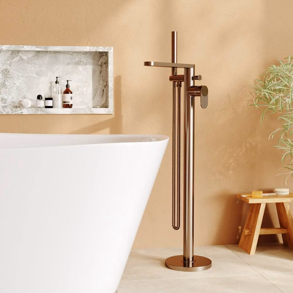 Balterley Modern Freestanding Round Bath Shower Mixer Tap, Brushed Bronze in Brown – 2