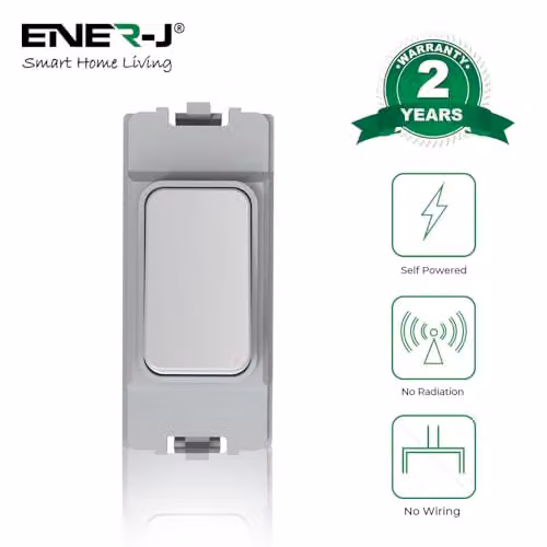 ENER-J 1 Gang Wireless Kinetic Switch, IP65 Rated, Black and White, Compatible with MK Logic Grid Plates
