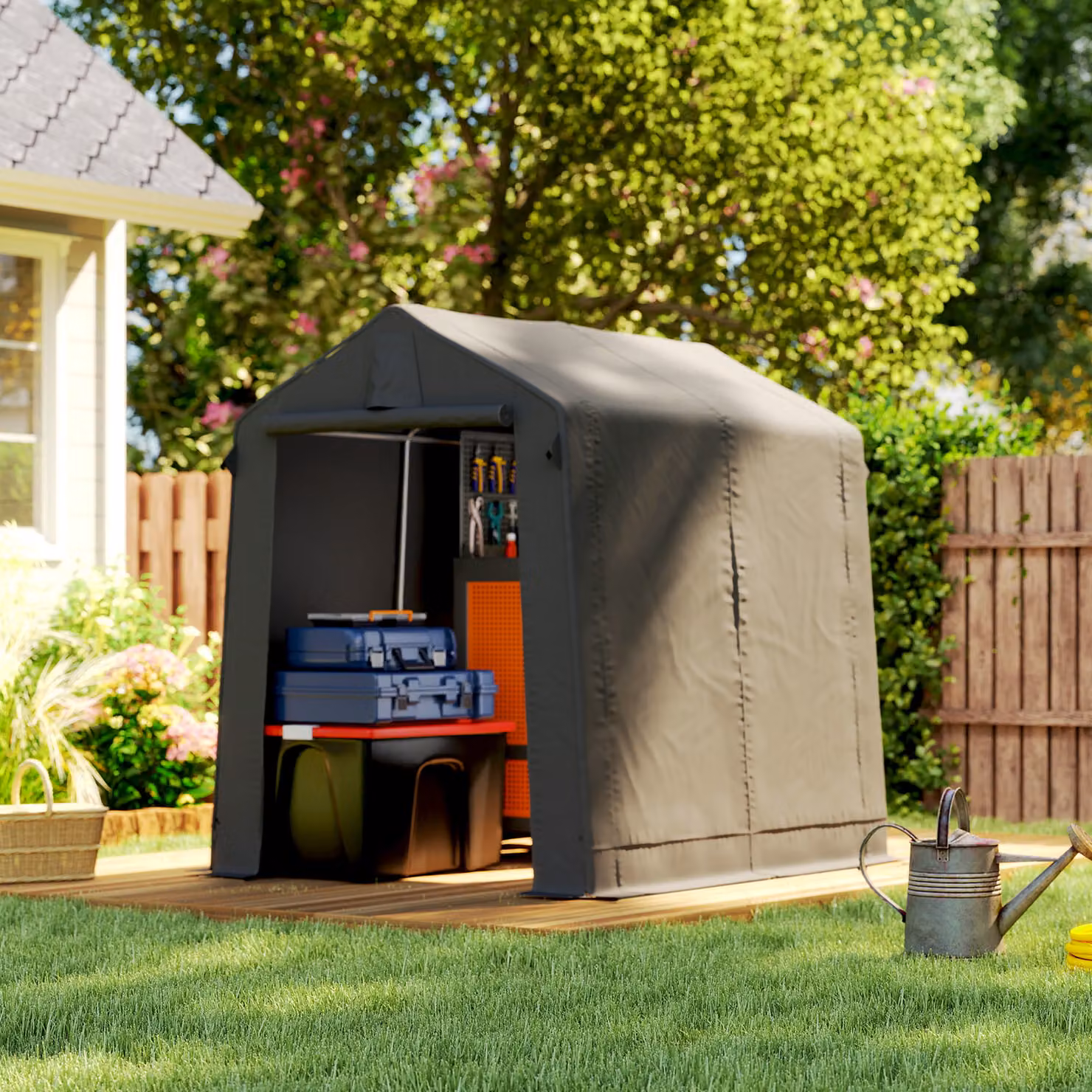 Outsunny Waterproof Outdoor Garden Storage Bike Tent with Roll-Up Zipper Door and Vent, Dark Grey – 2