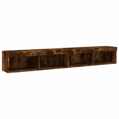 vidaXL Set of 2 Modern TV Cabinets with LED Lights in Smoked Oak, W/D/H: 100 x 30 x 30 cm
