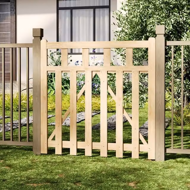 Livingandhome Yellow Spruce Wood Weather-Resistant Garden Fence Gate, Width: 120 cm