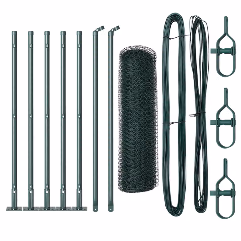 Berkfield Home Green PVC-Coated Steel Hexagon Fence, W: 10 m, H: 0.6 m