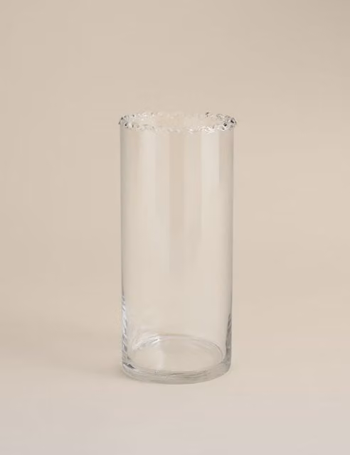 M&S Medium Cylinder Frill Top Glass Vase in Clear