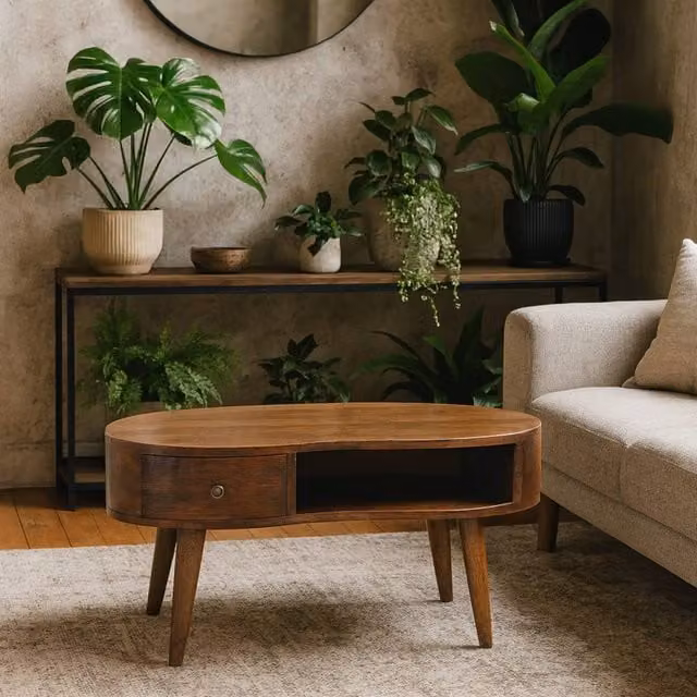 Wyld Haus Parma Mango Wood Coffee Table with Drawer and Open Shelf in Brown