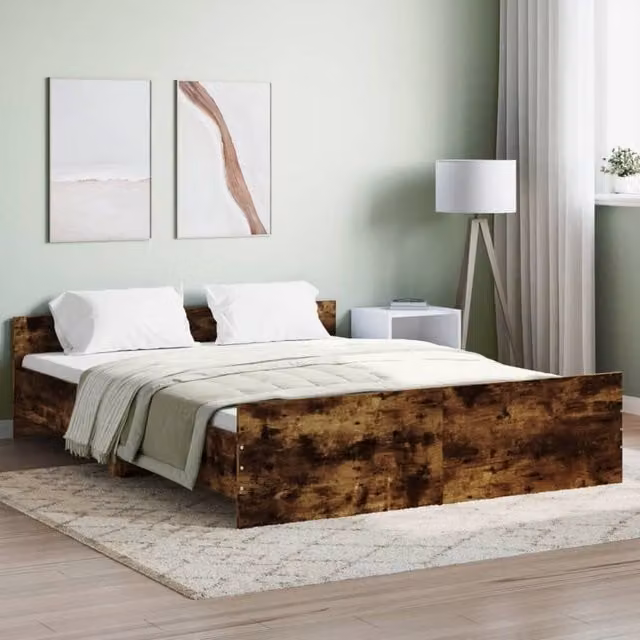 Berkfield Home Bed Frame with Headboard and Footboard in Smoked Oak Brown, W: 140 cm, D: 200 cm
