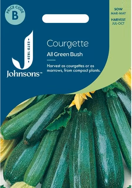 Johnsons Seeds All Green Bush Courgette Vegetable Seeds