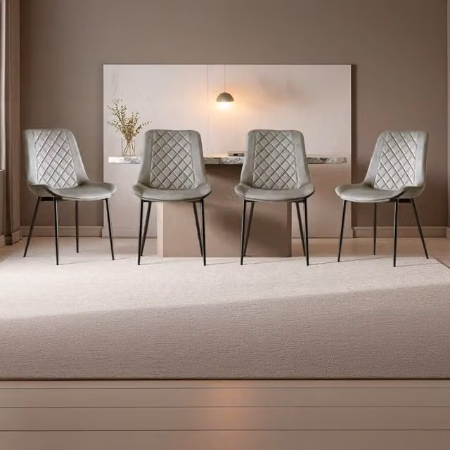 Madefor.living Set of 4 Modern Grey Velvet Dining Chairs with Black Metal Upholstered Frame