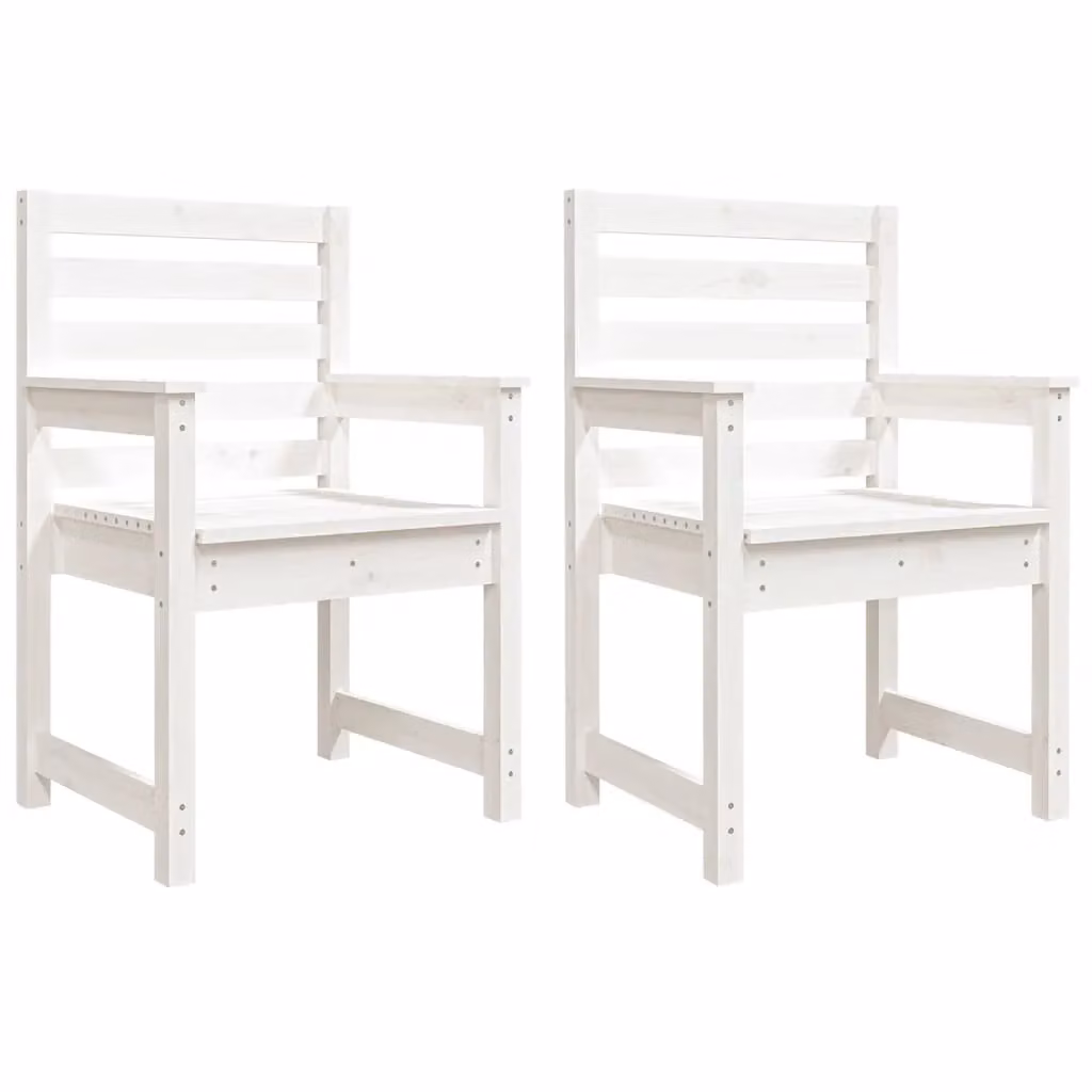 Berkfield Home Set of 2 White Solid Wood Pine Garden Chairs, W/D/H: 60 x 48 x 91 cm – 2