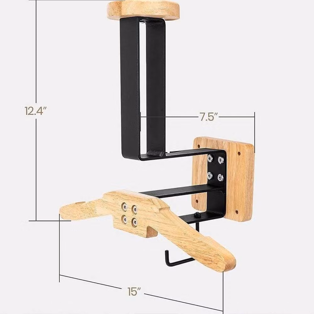 VOGREX Black Wooden and Stainless Steel Wall Mounted Motorcycle Helmet Storage Rack – 2