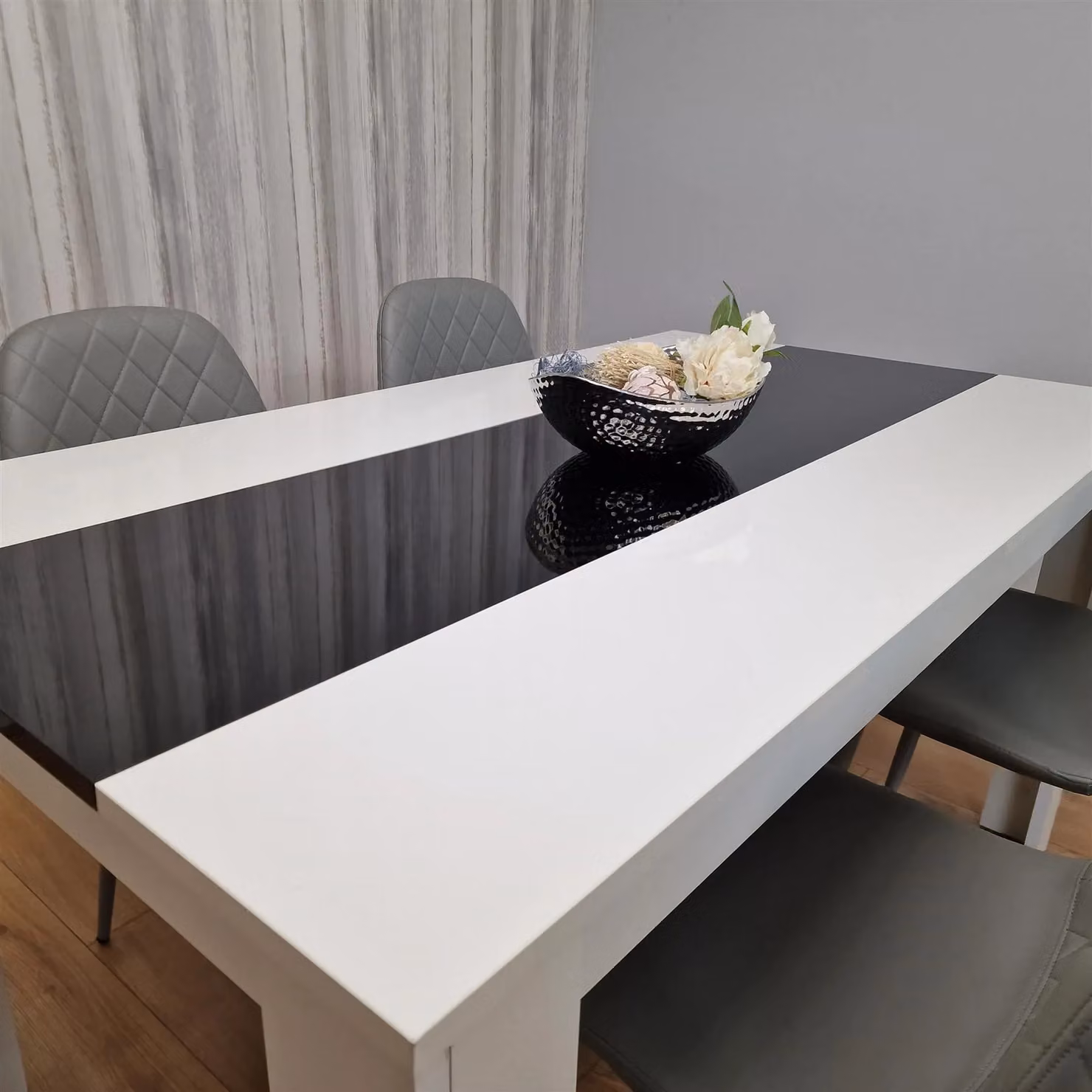 Kosy Koala Modern Dining Table Set with 4 Grey Chairs in Brown, White and Black – 2