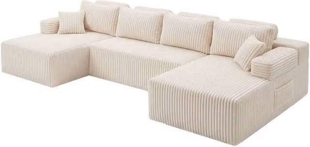 Levede Modular U-Shaped 3 Seater Sectional Sofa Bed in Beige with Reversible Foam Cushions and Removable Covers – 1