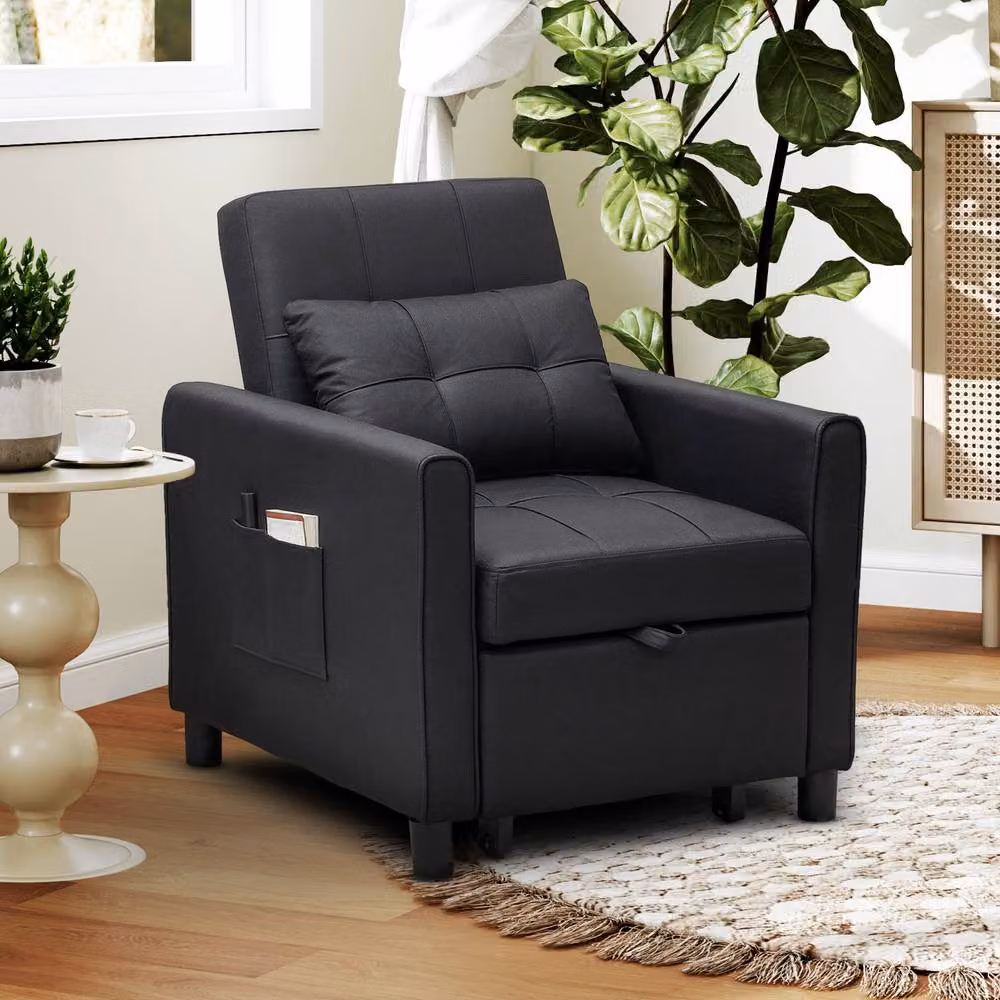 STILVORA Black Fabric Pull-Out Armchair Bed with Armrests – 3