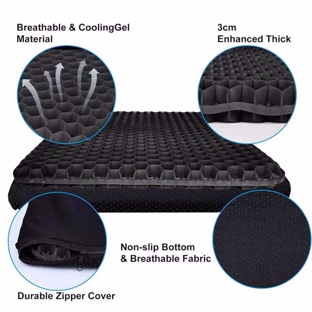 VOGREX Double Thick Orthopedic Gel Egg Seat Cushion in Black – 3