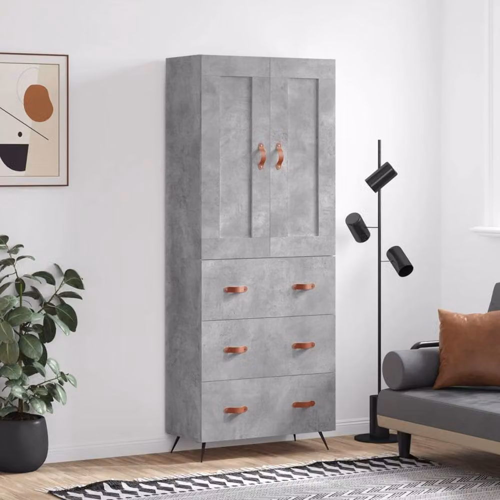 Berkfield Home Highboard in Concrete Grey, H 180 x W 69.5 x D 34 cm – 2
