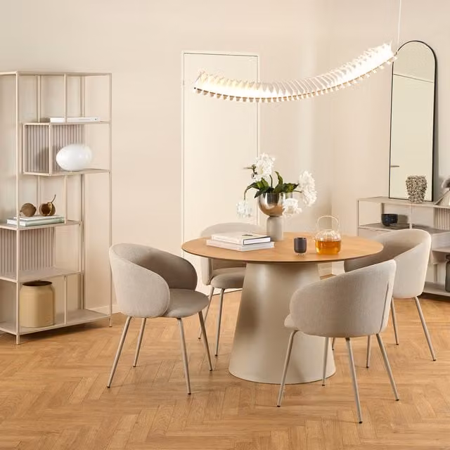 Furniture To Go Soli Round Dining Table in Oak and Grey, Diameter: 120 cm, Height: 75 cm