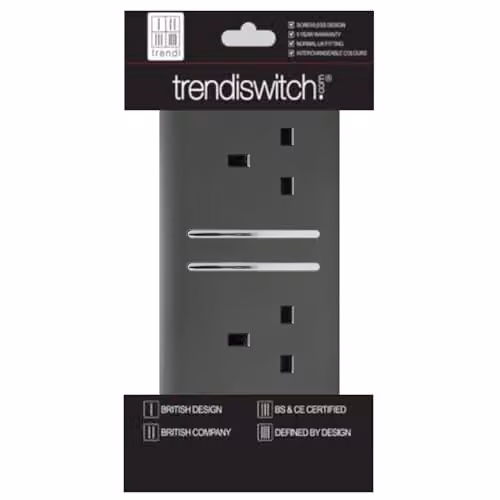 Trendi Switch 2 Gang 13 Amp Flush Socket in Grey – 3