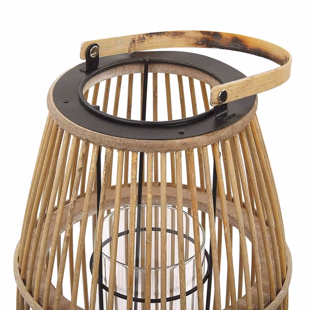 Wyld and Coco Beige Bamboo and Glass Candle Holder Lantern, Height: 32 cm – 4