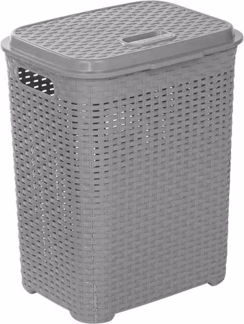 URBNLIVING Plastic Rattan Laundry Basket with Handles, Grey or White, 45l