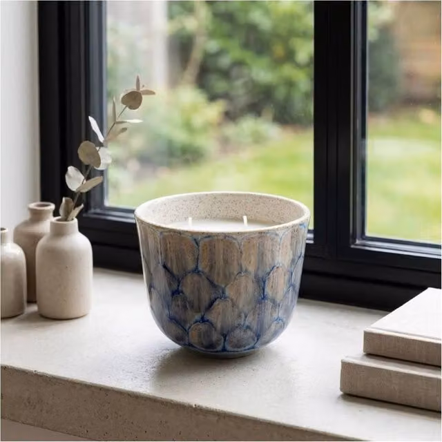 Garden Greatness Double Wick Glazed Shell Candle in Blue and Multicolour, 2 Pack