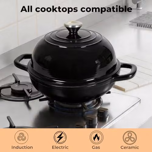 Toque Enamelled Cast Iron Dutch Oven Casserole Dish in Black – 6