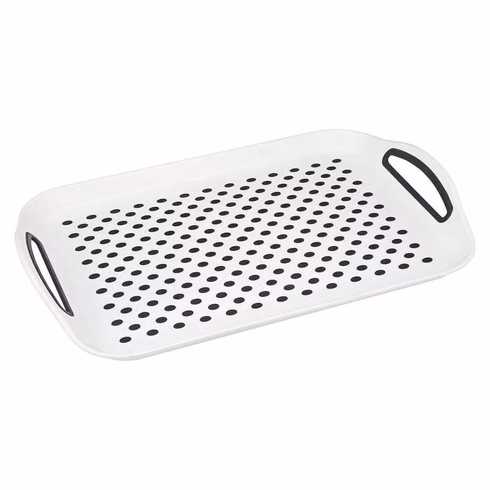 EONLION Set of 2 White Anti-Slip Plastic Rectangular Serving Trays with Handles – 2