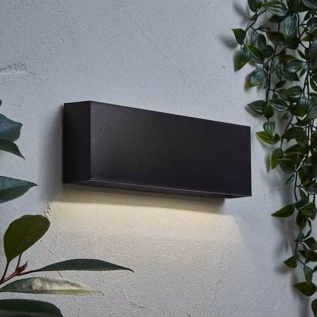 SPETLEK Slim Line Black Modern Rectangular Outdoor LED Wall Light with Warm White Downlighting – 1