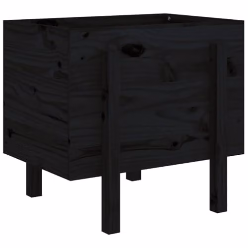 vidaXL Black Solid Wood Pine Garden Planter Tub W: 62 cm, D: 50 cm, H: 57 cm