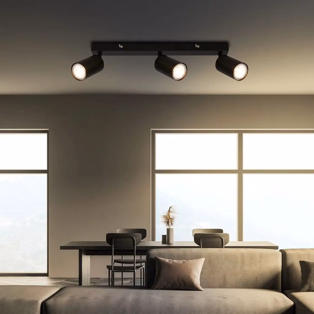 Briloner Black Metal LED Ceiling Spotbar with 3 Adjustable GU10 Lights – 3