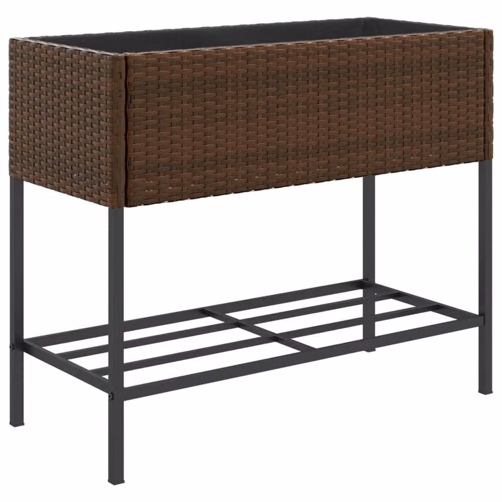 Berkfield Home Brown Poly Rattan Garden Planter with Shelf – 2