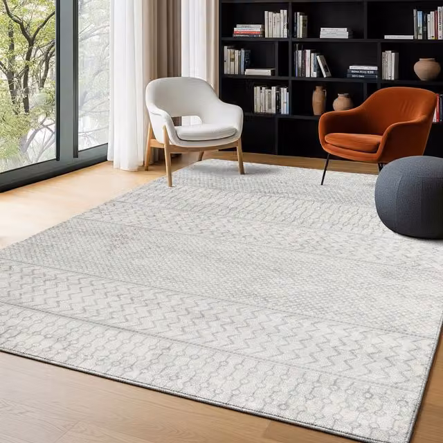 Livabliss Monaco Geometric Grey and Silver Wool Rug, W: 200 cm, D: 290 cm