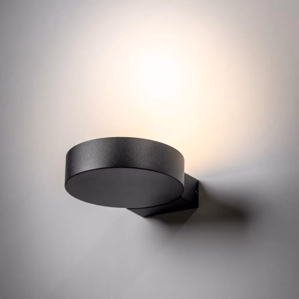 CGC Lighting Darcy Black Adjustable Round LED Outdoor Wall Light, Warm White, IP65 – 6