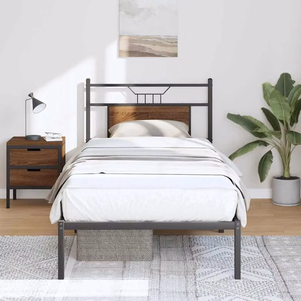 Berkfield Home Bed Frame in Brown Oak, W: 80 cm, L: 200 cm, Engineered Wood – 2