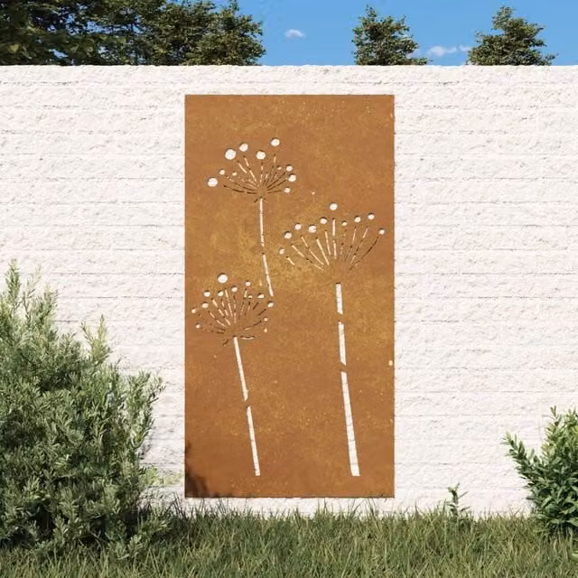 Berkfield Home Garden Brown Corten Steel Floral Wall Decoration, W: 105 cm, H: 55 cm