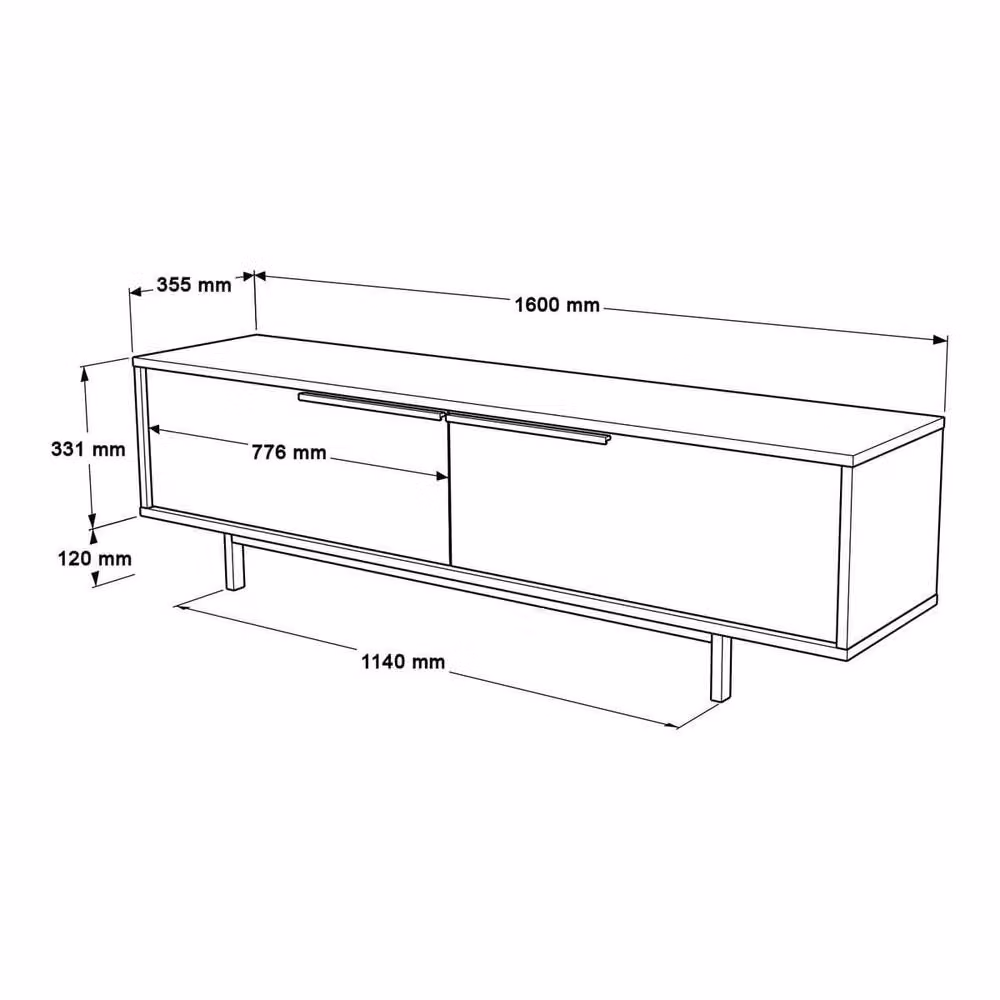 CALICOSY NAYA TV Stand with 2 Drop-down Doors, Oak and White Effect, W: 160 cm, H: 45.1 cm, D: 35.5 cm – 4