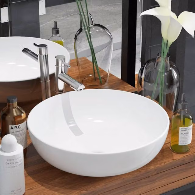 Berkfield Home Round Ceramic Basin in White, W/D/H: 41.5 x 41.5 x 13.5 cm