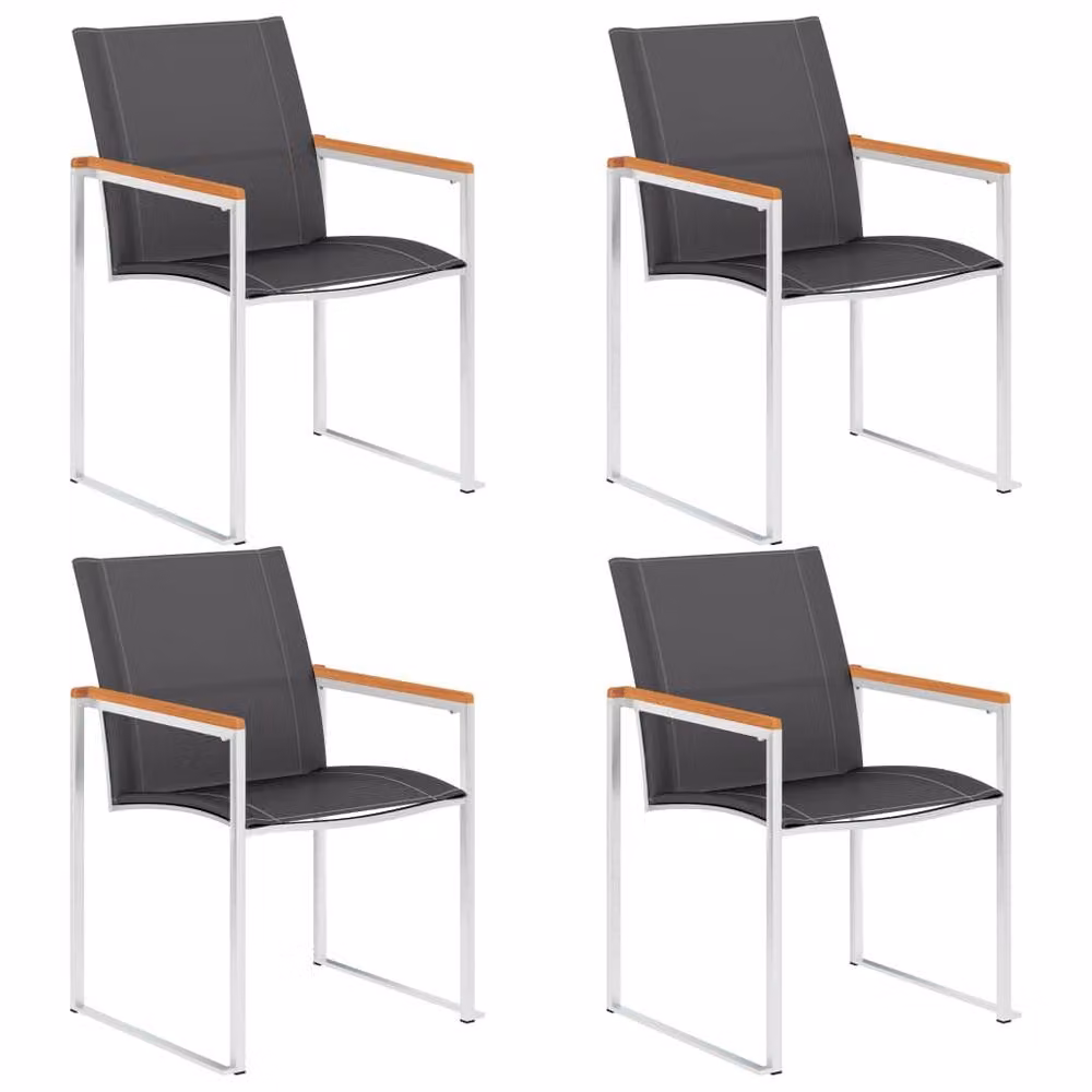 Berkfield Home Classic Garden Chairs, 4 Piece Set in Grey Textilene and Stainless Steel with Acacia Wood – 2