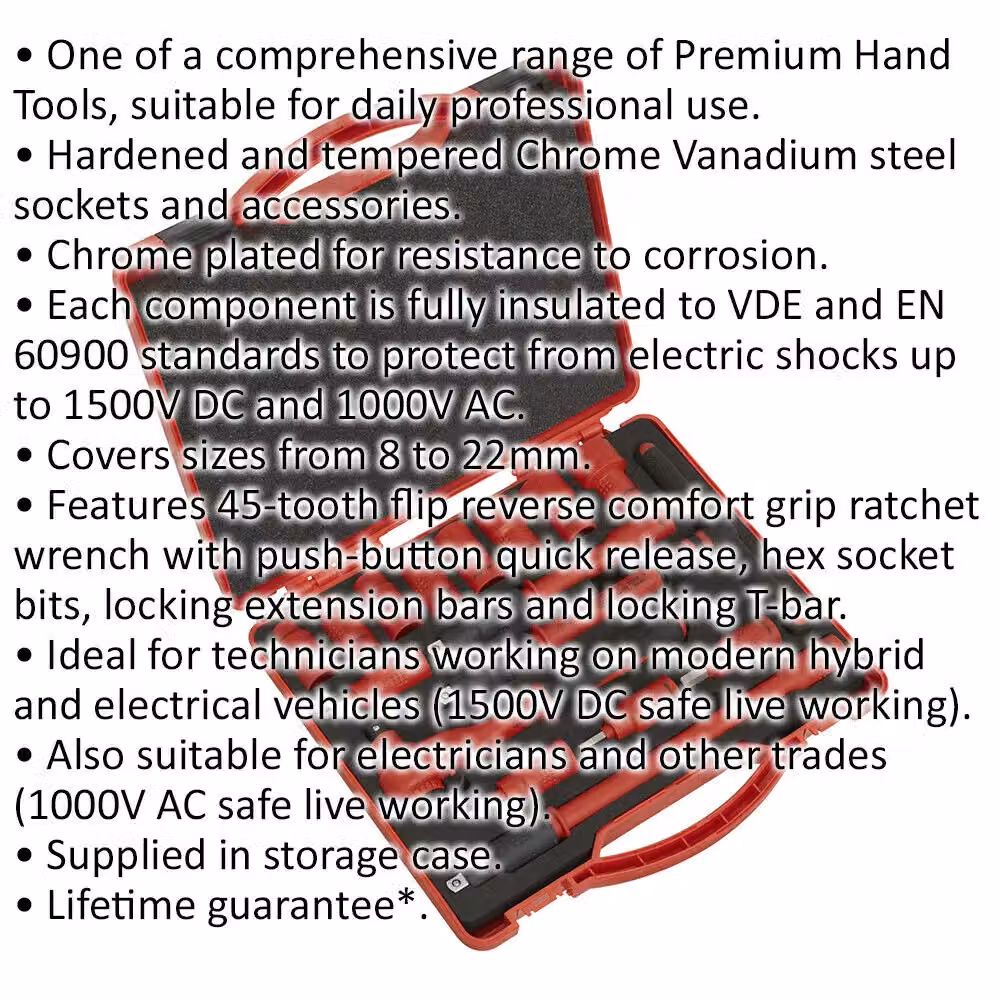 Loops 16pc VDE Insulated Socket and Ratchet Handle Set, 3/8 inch Square Drive, 6 Point Metric, Red and Multicolour – 2