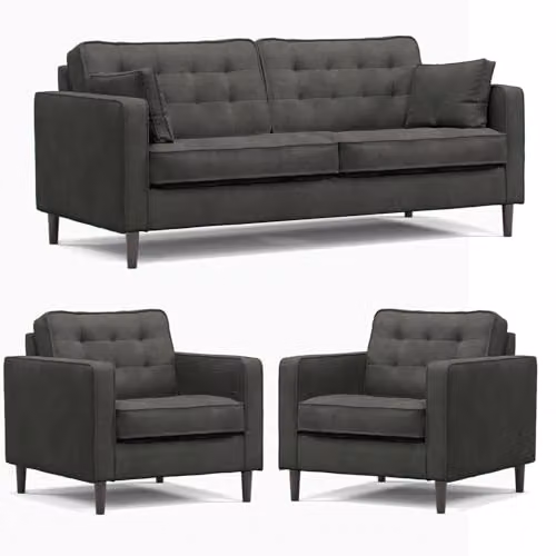 Furnishings For Less UK Eden Toledo 3 Piece Fabric Sofa Suite in Grey, including 3 Seater Sofa and 2 Armchairs – 1