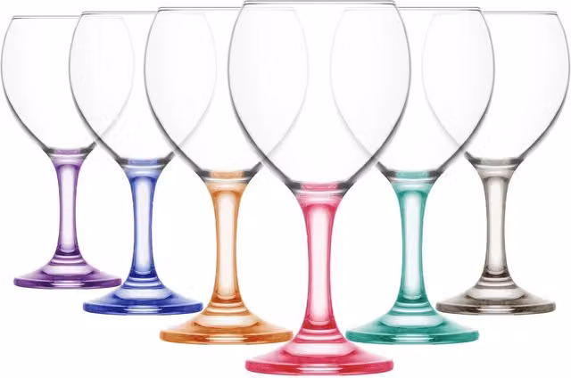 LAV Misket Wine Glasses, Multicoloured, Pack of 6, 260ml