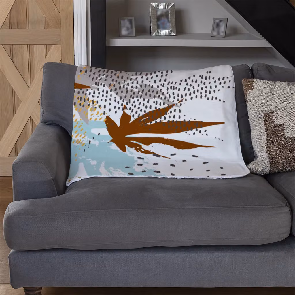 Benjamin Tate Design Japanese Maple Leaves Fleece Blanket in Orange, Beige and Multicolour, W/D/H: 120 x 150 cm – 3