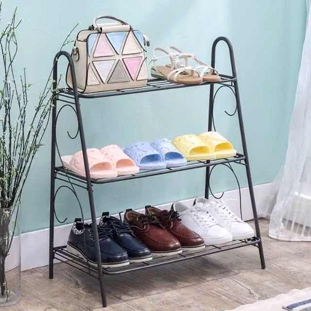 FORGEVIO 3 Tier Metal Display Ladder Storage Rack in Matt Black, H 72.0 x W 63.0 x D 31.0 cm